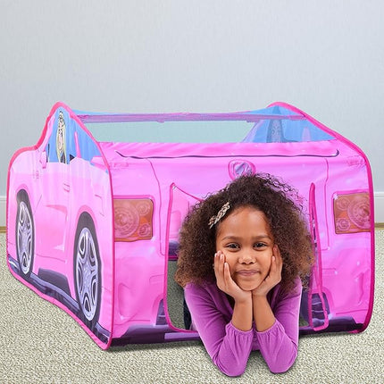Barbie Convertible Pop Up Tent - Pink Princess Playhouse Car Toy with Sounds & Key Fob, Indoor and Outdoor Play