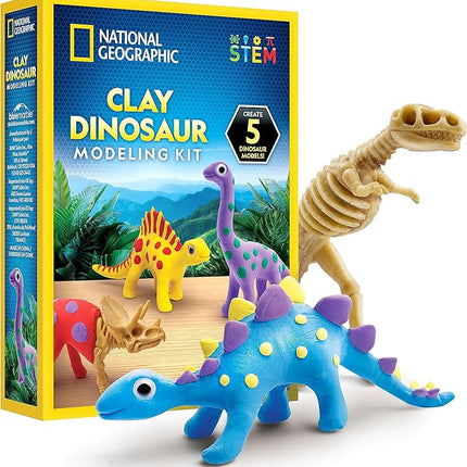 NATIONAL GEOGRAPHIC Clay Dinosaur Arts & Crafts Kit - Dinosaur Air Dry Clay for Kids with 5 Clay Colors, 5 Dino Skeletons & Googly Eyes, Dinosaur Activity for Girls and Boys Ages 4 5 6 7 8 9 & 10