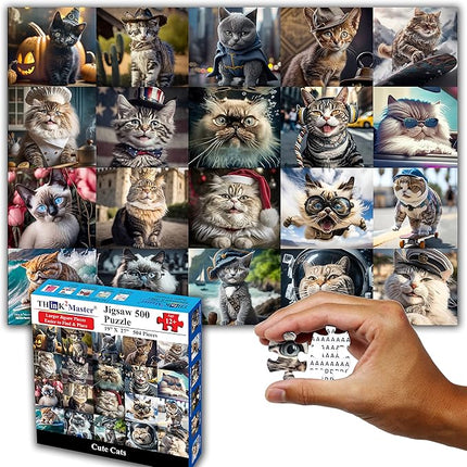 Think2Master Cute Cats 500 Pieces Jigsaw Puzzle Featuring heartwarming Kittens and Cats. Fun Toy Teens, Seniors & Families. Great Gift for Kids Ages 13+ Size: 26.8” x 18.9”