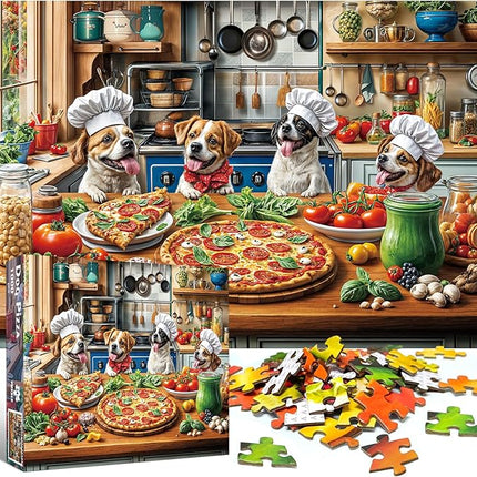 Funny Dog Pizza Jigsaw Puzzle, 1000 Piece Puzzle for Adults, Food Kitchen Jigsaw Puzzle, Animal Pet Lover Challenging Puzzles, Home Decoration Puzzle, Interlock Perfectly No Dust