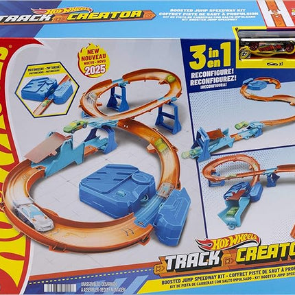 Hot Wheels Toy Car Track Set, Deluxe Building Box with Motorized Booster, 1:64 Scale Vehicle, Speed Snap Track, Boosted Jump Speedway