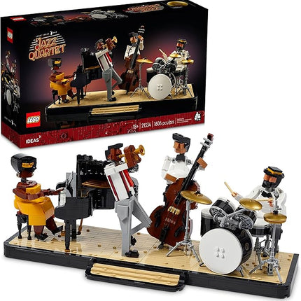 LEGO Ideas Jazz Quartet, Building Set for Adults Featuring Buildable Stage with 4 Band Musician Figures, Includes Piano, Double Bass, Trumpet, and Drum Kit Instruments, Great for Home Display, 21334