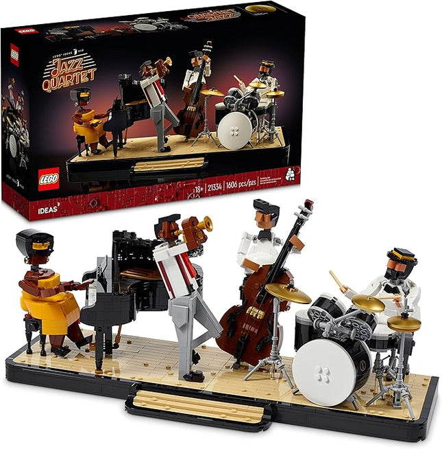 LEGO Ideas Jazz Quartet, Building Set for Adults Featuring Buildable Stage with 4 Band Musician Figures, Includes Piano, Double Bass, Trumpet, and Drum Kit Instruments, Great for Home Display, 21334