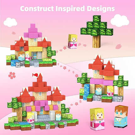 DUDEZOOM 200PCS Magnetic Blocks Kid Building Toys for 3+ Years Old Girls, Upgraded STEM Sensory Gifts for Princess, Kids Magnets Game for Toddler