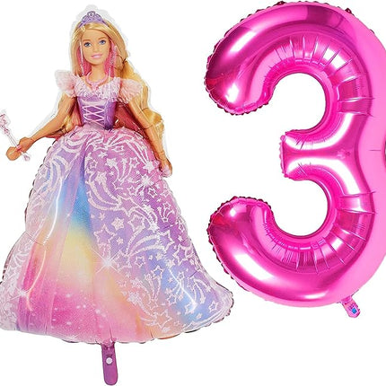 Toyland® Foil Barbie Balloon Pack - 1 x 42" Character Shape Balloon & 1 x 40" Number Balloon - Kids Party Decorations