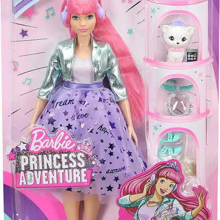 Barbie Princess Adventure Daisy Doll in Princess Fashion (12-inch Curvy) with Pink Hair, Pet Kitten, Tiara, 2 Pairs of Shoes and Accessories, for 3 to 7 Year Olds