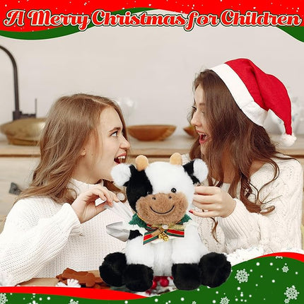 Hopearl Adorable Christmas Plush Cow Toy Floppy Dairy Cattle Soft Stuffed Animal Cute Xmas Gifts for Boys Girls Kids Toddlers, 9''