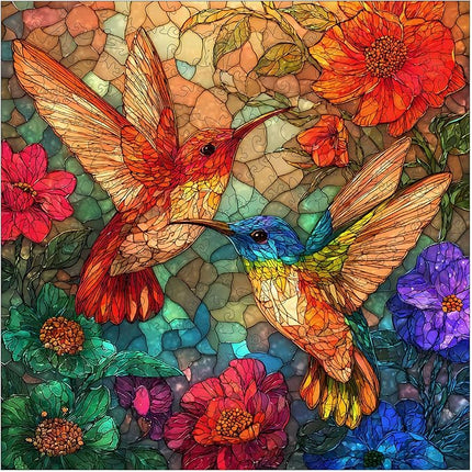 Wooden Puzzles for Adults 500 Pieces, Glass Hummingbird Jigsaw Puzzles, Unique Design Color Challenge Adult Puzzles for Family Brain Game Gift, Home Decor,15.9x15.9 inch