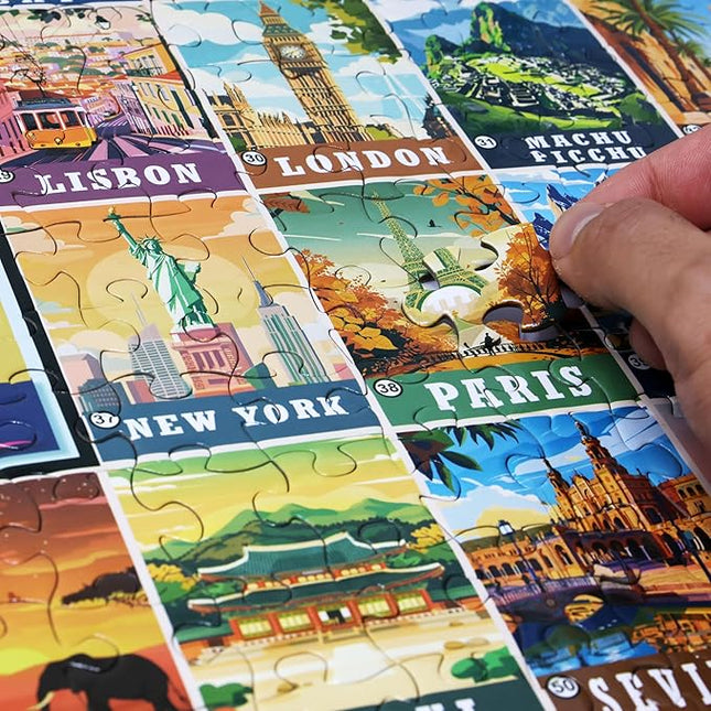 Think2Master Colorful Vintage World Travel Poster 500 pieces Large Format Jigsaw Puzzle for kids 12+, teens, adults & families. Great gift for people intent in traveling the World. Size: 26.8” X 18.9”