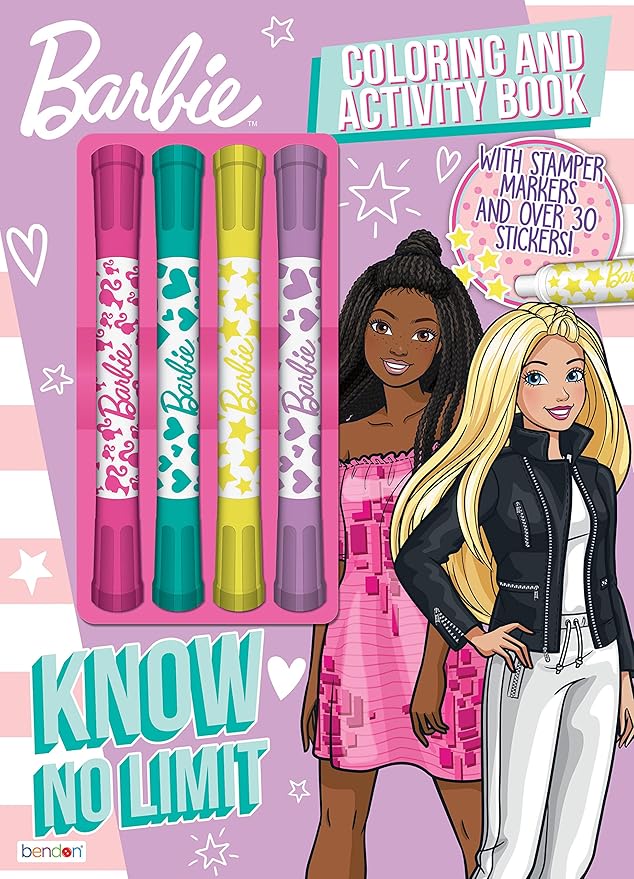 Barbie Coloring Book with Stickers, 4 Stamper Markers Included, 48 Pages, Mattel 54333
