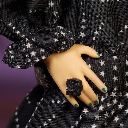 Barbie Inspiring Women Anna Sui Doll Collectible in Boho Chic Black Dress Outfit with Boots, Sunglasses, & Perfume Accessory