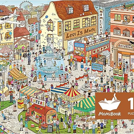 MOMIBOOK Puzzles for Adults 1000 Pieces Jigsaw Puzzles of Weekends in a Small Town, Painting Image Difficult Challenging Hard Impossible Puzzle Unique Funny Party Christmas Birthday Gifts