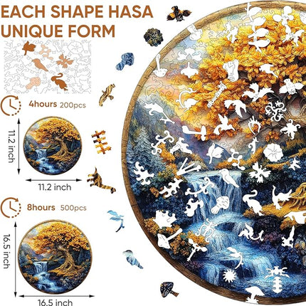 Puzzles for Adults, Tree of Life Waterfall River Wooden Jigsaw Puzzles 200 Pieces Unique Shape Adult Puzzles, Irregular Wood Creative Gift for Adults Family Game(11.2x11.2 in)