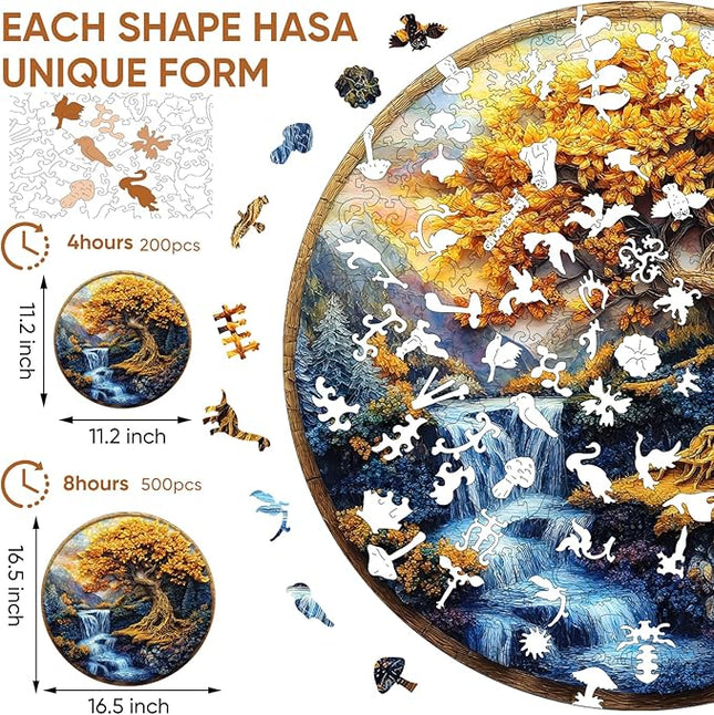 Puzzles for Adults, Tree of Life Waterfall River Wooden Jigsaw Puzzles 500pcs,16.5x16.5in, Royal, Unique Shape Adult Puzzles,Irregular Wood Creative for Adults and Kids Family Game