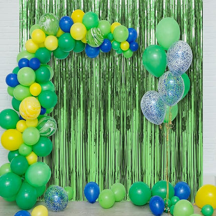 2 Pack Green Foil Fringe Curtains Streamers Party Decorations 3.3 x 8.2 ft, Tinsel Curtain Fringe Backdrop for Parties, Door Fringe Birthday Streamers, Photo Booth Backdrops, Party Decor