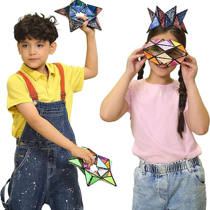 TOSY Magnet Pyramid Stone - 1 Cube Transforms into 1 Billion Shapes, 14 pcs (12 Puzzle pcs and 2 Accessories), 243 Rare Earth Magnets, Holographic Design Magnet Tiles Creative Puzzle STEM/STEAM Toy