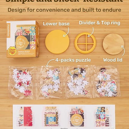 Chupa Chups X PieceRelax 3D Puzzle Jar 96 Plastic Pieces for Adults - Timeless Memories - Pop Energy M Use Includes Divider as Pen and Utensils Holder with Wooden Lid for Kitchen Dining Study [BB1043]