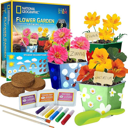 National Geographic Herb Growing Kit - Decorate 3 Pots with Paint and Stickers, Kids Gardening Set, Arts and Crafts for Kids Ages 8-12, Garden Kit, Outdoor Toys