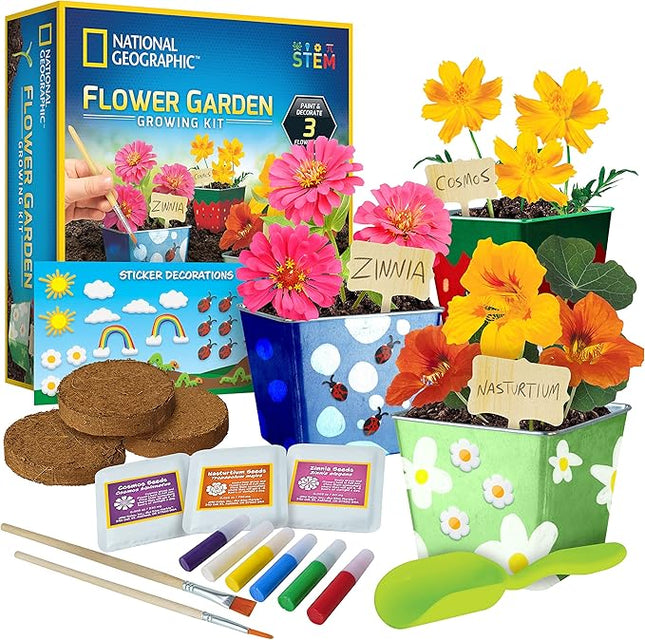 National Geographic Herb Growing Kit - Decorate 3 Pots with Paint and Stickers, Kids Gardening Set, Arts and Crafts for Kids Ages 8-12, Garden Kit, Outdoor Toys