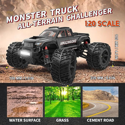 20208 1/20 Scale Brushless Fast RC Cars for Adults, Max 45KMH High Speed Moster RC Buggy,Hobby RC Trucks 4X4 Offroad,All Terrain RTR Remote Control Car with 2 Bettery