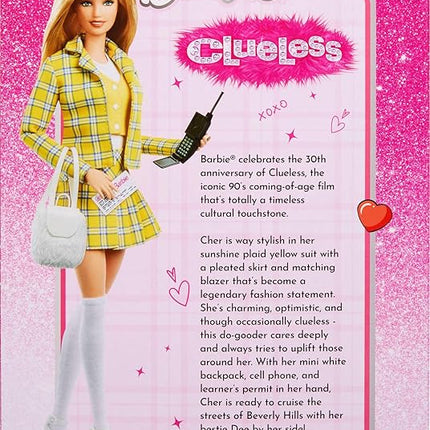 Barbie Signature Doll, Clueless Cher Collectible in Yellow Plaid Suit with Backpack, Cell Phone, & Learner’s Permit Accessories