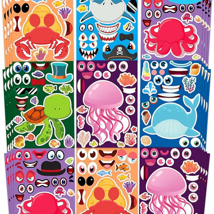 24 Pcs Make Your Own Sea Animal Sticker Sheets for Kids with Animal Party Favors Face Stickers for Toddlers Crafts Activities Gift Bags Birthday Party Favors for Kids