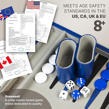 Backgammon Sets for Adults – 15-Inch PU Leather Board Game – Classic 2-Player Travel Backgammon Set with 32 Playing Pieces, Dice, and Cups