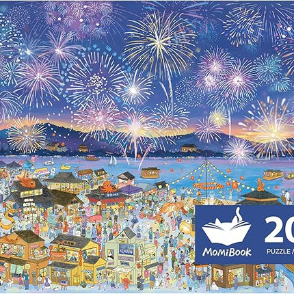 MOMIBOOK Puzzles for Adults 2000 Pieces Jigsaw Puzzles of Fireworks Night Tour, Colorful Powder Painting Image Chinese Twon Challenging Hard Impossible Puzzle Unique Party Christmas Birthday Gifts