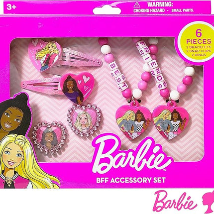 LUV HER Barbie Accessories for Girls 6 Piece Toy Jewelry Box Set with 2 Rings, 2 Bead Bracelets, and Snap Hair Clips Ages 3+