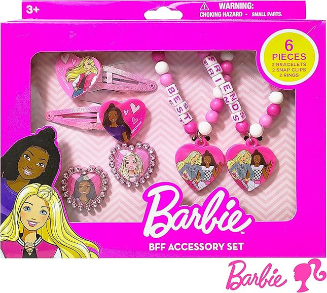 LUV HER Barbie Accessories for Girls 6 Piece Toy Jewelry Box Set with 2 Rings, 2 Bead Bracelets, and Snap Hair Clips Ages 3+