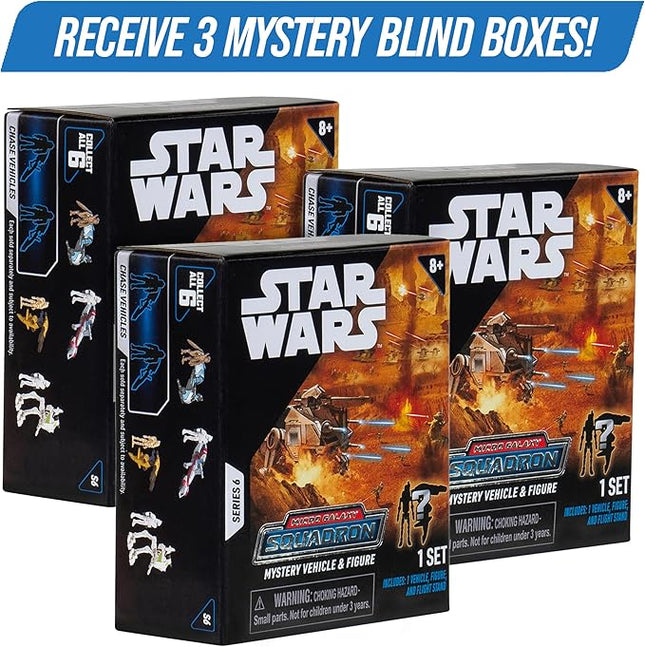 Star Wars Micro Galaxy Squadron Series 6 (3 Pack) Mystery Blind Box - Get Three 2.5" Vehicle or 1" Mini Figure - Officially Licensed - Authentic Collectible Toy Gift for Boys, Girls, Kids, Teens - 8+