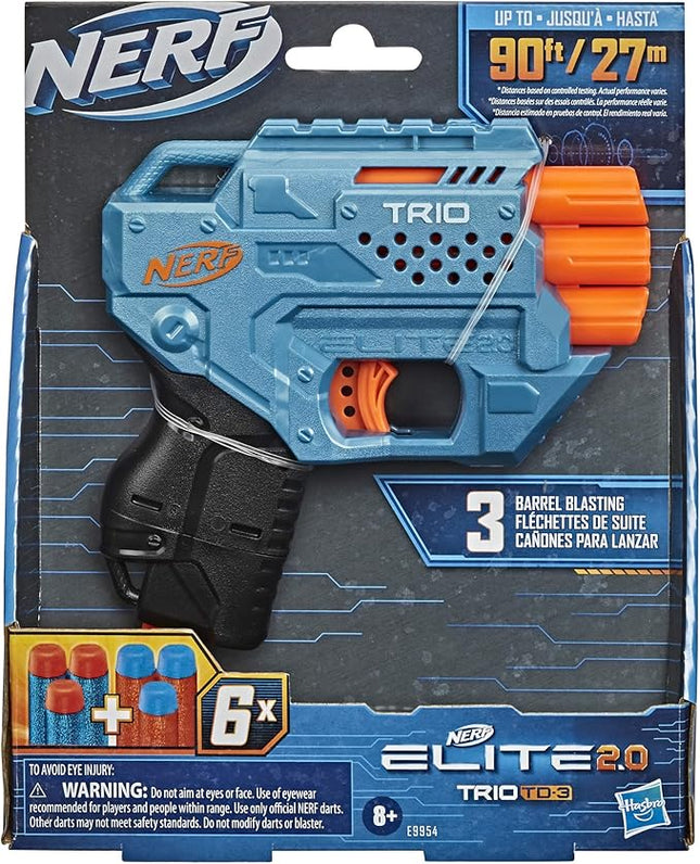 Nerf Elite 2.0 Trio SD-3 Blaster - Includes 6 Official Darts - 3-Barrel Blasting - Tactical Rail for Customizing Capability