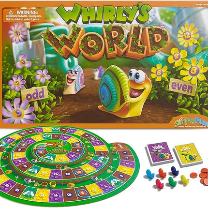SimplyFun Whirly’s World - Educational Board Game for Kids - Math Game to Teach Concept of Even & Odds - 2-6 Players, Ages 6 & Up