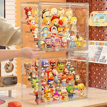 Clear Acrylic Display Case for Collectibles 4 Layer Hobby Figure Display Case Box with Shelves Stackable Figurine Display Shelf for Funko Pop, Pop Mart, Labubu, Model, 4 Pack