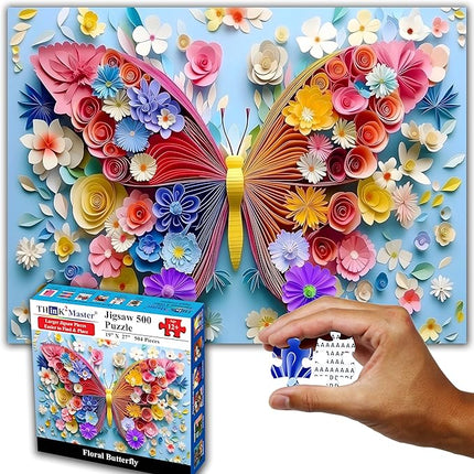 Think2Master Colorful Vibrant Flower Butterfly 500 Pieces Large Format Jigsaw Puzzle: Kids 12+, Teens, Adults & Families. Paper Art High Resolution. Great Gift. Size: 26.8” X 18.9”