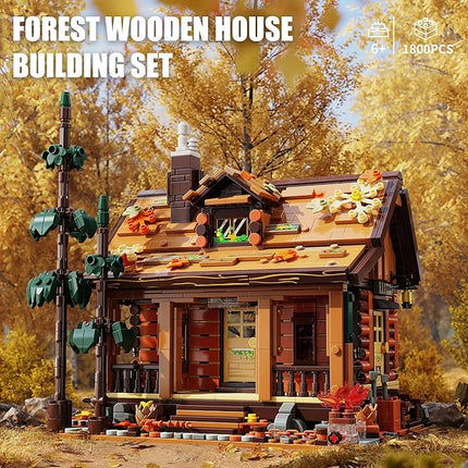 Wood Cabin Building Blocks Set with LED Lights, Autumn House Building Toys, Log Cabin Construction Kits, Stem Forest Treehouse Model, Birthday Gift for Adults and Boys Age 8-12(1969Pcs)