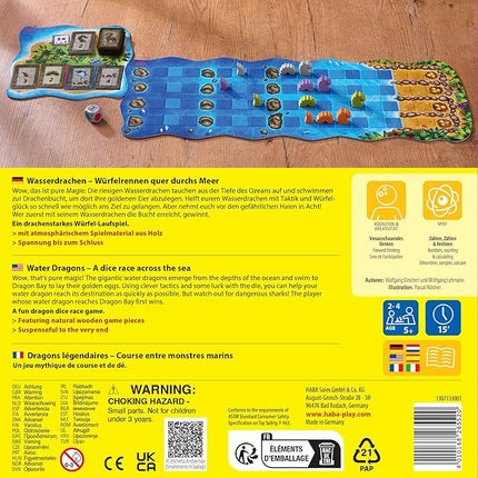 HABA Water Dragons: Kids Board Game and Fast-Paced Dice Game with Wooden Components for Ages 5 and up, Made in Germany