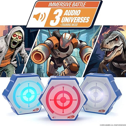 NERF 360 Battlezone Audio Target Game – Immersive 360° Foam Dart Blaster Challenge with LED Targets & Sound FX – 4 Game Modes