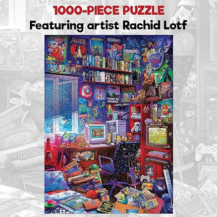 '80s Game Room Pop Culture 1000 Piece Jigsaw Puzzle by Rachid Lotf | Interactive Brain Teaser, Educational Toys & Games for Kids and Adults | 28 x 20 Inches