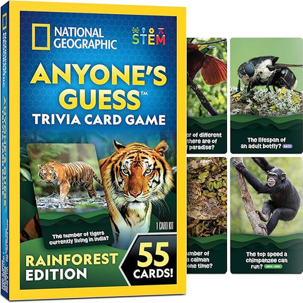 National Geographic Anyone's Guess Rainforest Animals Trivia Cards - Kids Trivia Card Game with 55 Jumbo Cards, Animal Games, Trivia Game