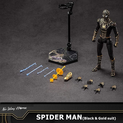 No Way HomeSpiderman Action Figures-7 Inch All Joints Movable Exquisite Collection Model Gift (Black & Gold)