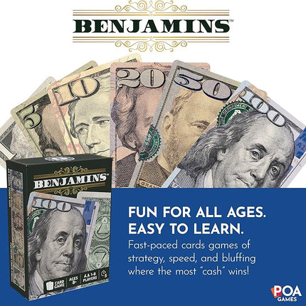 Benjamins Cash Cards – Money-Themed Card Games for Adults, Teens & Families, Fast-Paced Strategy Card Games for Parties, Entertaining & Fun Games for Family Night. Play with Money.