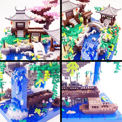 2799 PCS Cherry Blossom Tree Building Set for Adults Teens，Chinese Architecture Peach Blossom Pond Building Blocks，Micro Japanese Sakura Bonsai Tree Building Kit, Creative Gift for Kids 14+