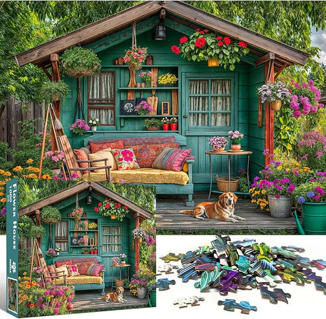 1000 Piece Puzzle for Adults, Flower House Jigsaw Puzzle, Family Puzzles Game, Interlock Perfectly No Dust, Home Decoration Puzzle, Gift for Valentine Friends Parents Kids