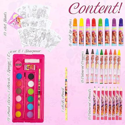 Barbie Colored Pencils Art Supplies Kids Set Coloring Markers Girls Painting Kit Drawing Pencils Supplies Travel Case with Crayons Felt Tips Arts and Crafts for Kids 4-12