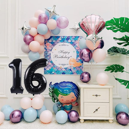 Smlpuame 40 inch Number Balloon 0-9 Black Large Number 16 Balloons,Digital Balloons for Birthday Party Celebration Decorations Supplies, Helium Foil Number Balloons for Wedding Anniversary