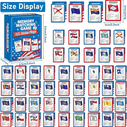 gisgfim 50 Pairs Memory Matching Game Flags of U.S. States Concentration Memory Card Educational Cards Games Geography Learn States Capitals Game Gift for Kid Adults Learning Activities Matching Games