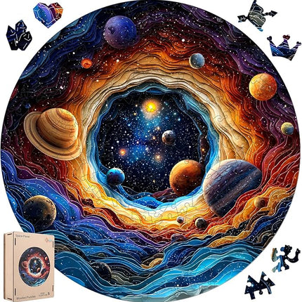 Wooden Jigsaw Puzzles 500 Pieces - Unique Solar System Planets Puzzle, Stress Relief Game for Adults, Creative Gift for Science Lovers and Kids, 16.5x16.5 in
