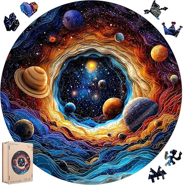 200 Pieces Wooden Puzzles for Adults - Planet Theme Colorful Astronomy Jigsaw Puzzle, Relaxing Space Puzzle Gift, Family Night Activity and Brain Challenge, 11.2x11.3 in