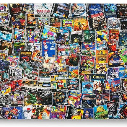 Toynk Video Game Box Collage Puzzle | Jigsaw Puzzle 1000 Pieces for Adults & Kids | Interactive and Fun Brain Teaser for Retro Gaming Enthusiast Featuring Classic PlayStation Box Art | 28x20 Inches